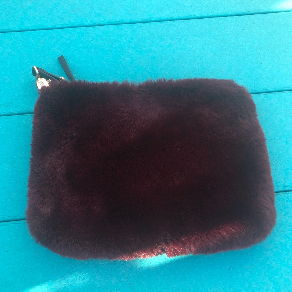 Stella & Dot Maroon Faux Fur Clutch